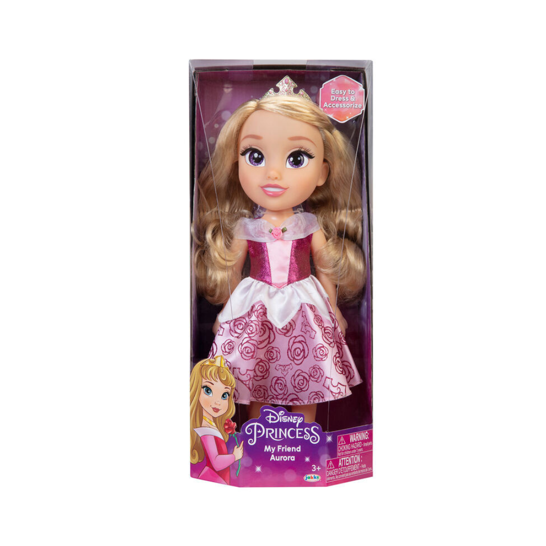 Boneca Disney Princess Aurora com vestido rosa na caixa
