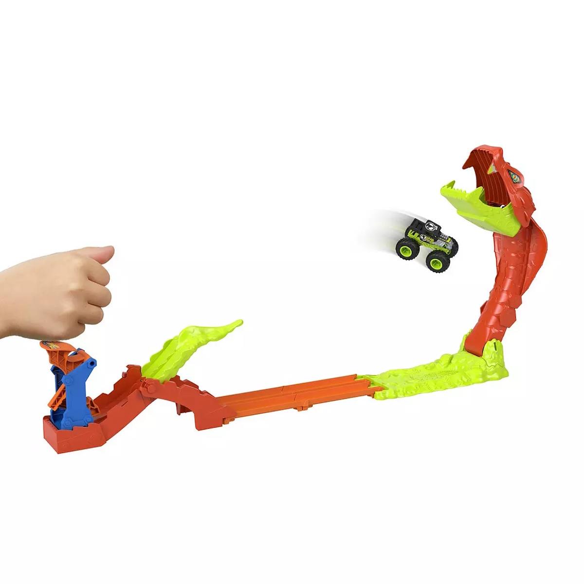 Brinquedo pista de carros com dragão e lançador