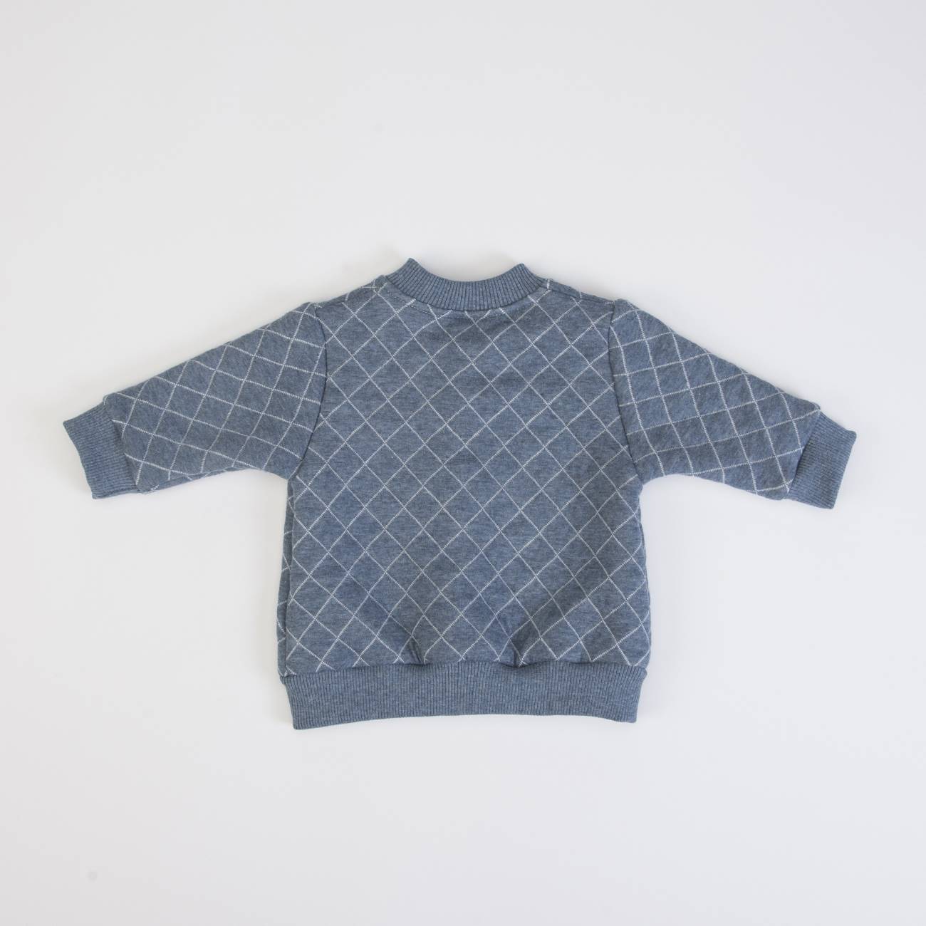 Camisola azul escuro para bebé com padrão de linhas brancas em X