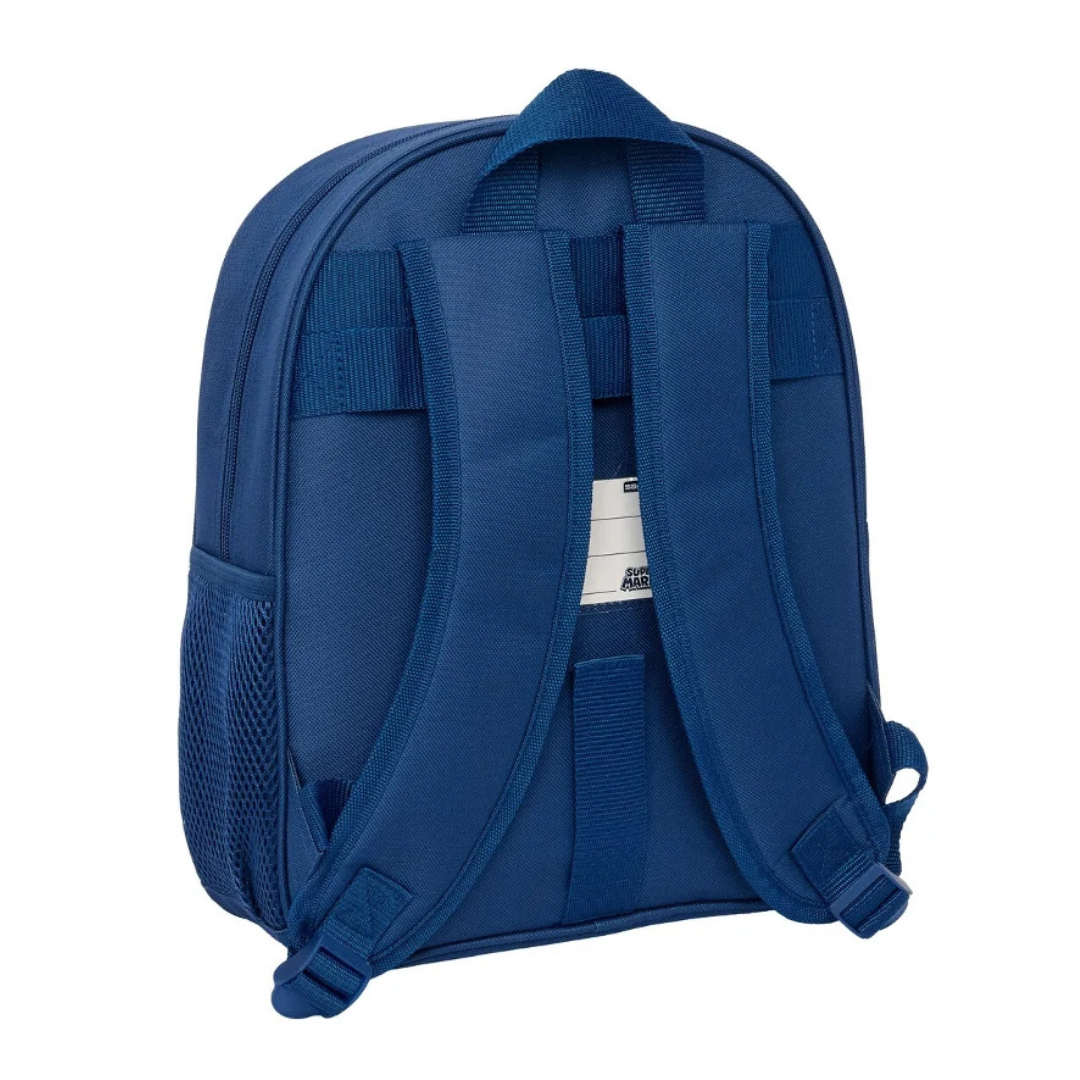 Mochila azul com alças acolchoadas e bolso lateral em rede