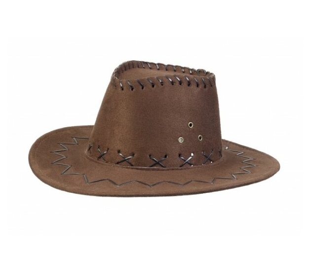 Chapéu castanho estilo cowboy com costuras decorativas