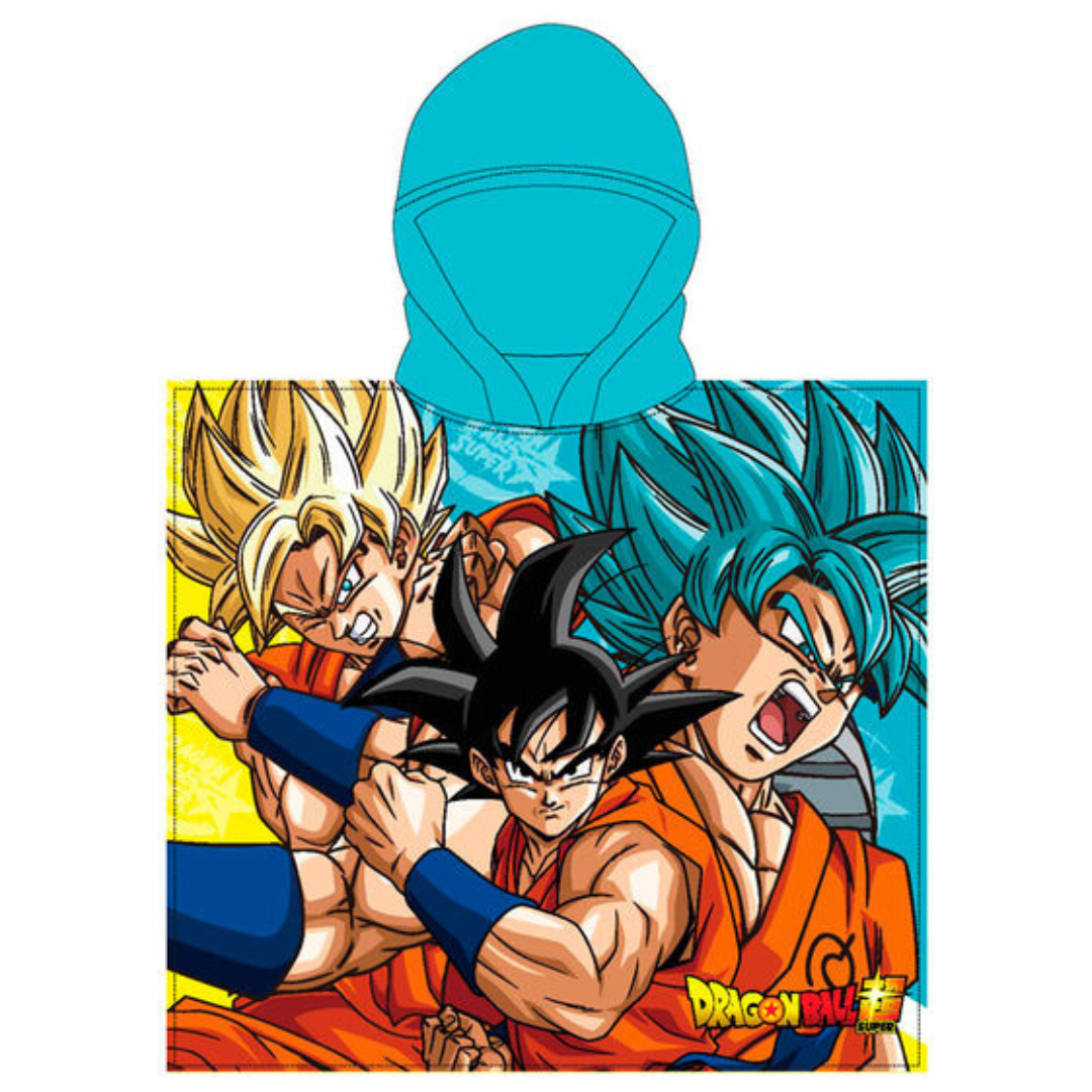 Poncho com capuz azul e estampa Dragon Ball Super