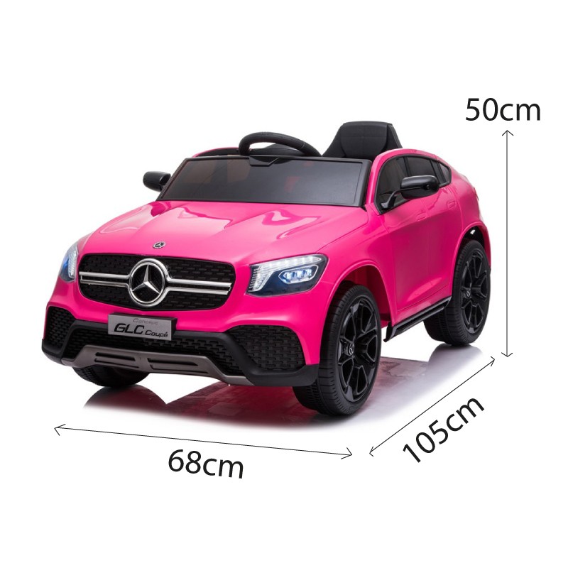 Carro elétrico para crianças Mercedes GLC rosa com rodas preto brilhante e matrícula GLC Classic