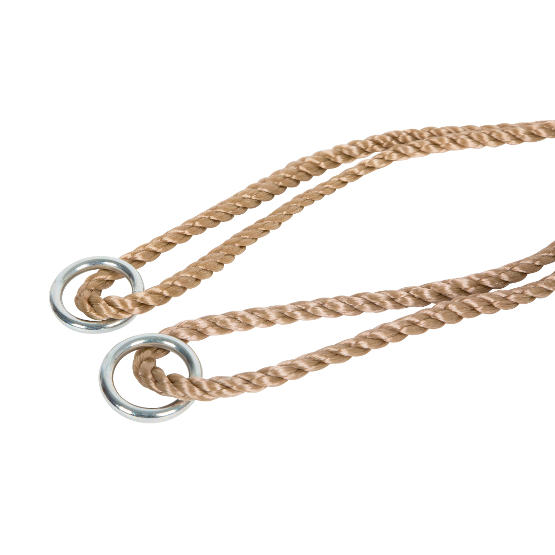 Corda trançada bege com argolas metálicas prateadas