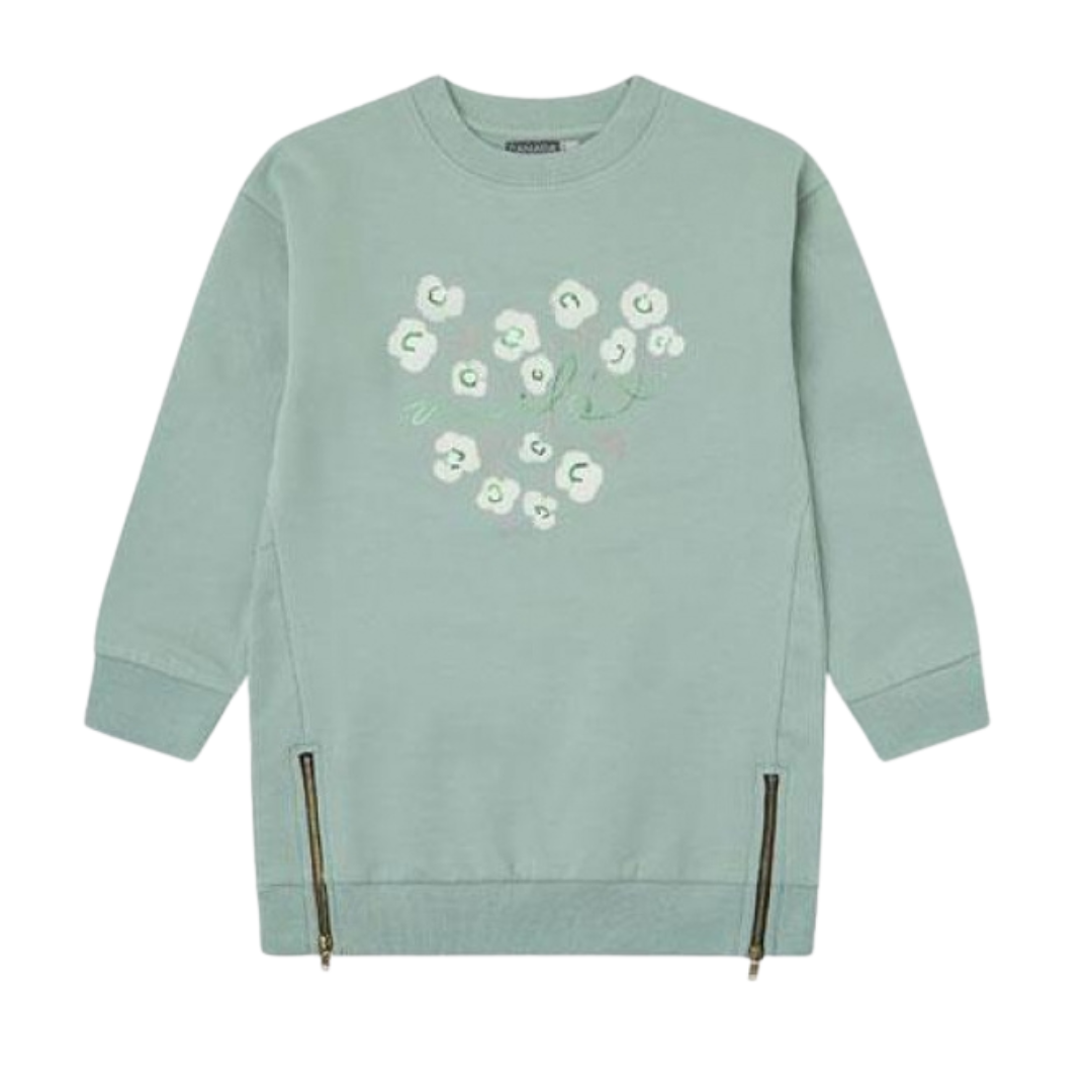 Sweatshirt verde água com flores e zíperes laterais