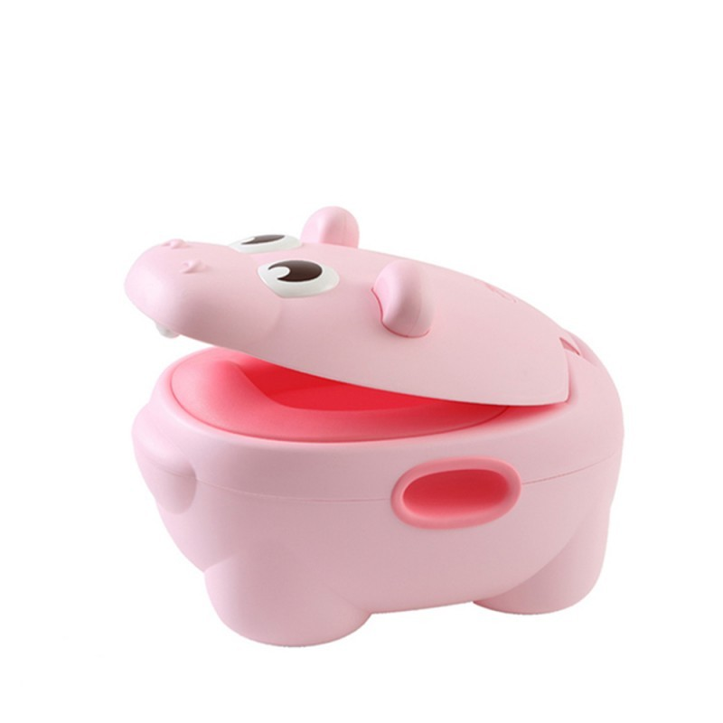 Recipiente rosa em forma de hipopótamo com tampa articulada