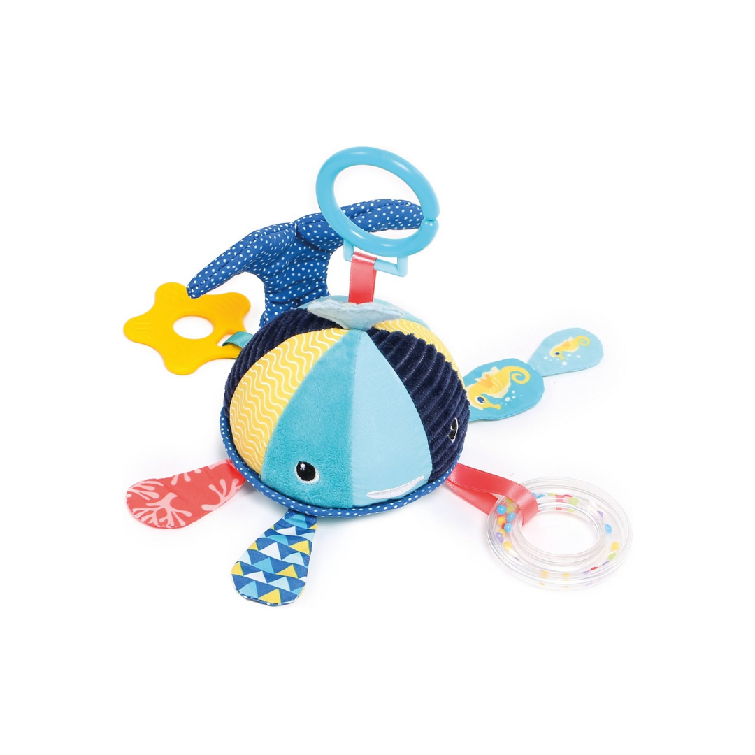 Brinquedo infantil macio em várias cores com anéis de plástico