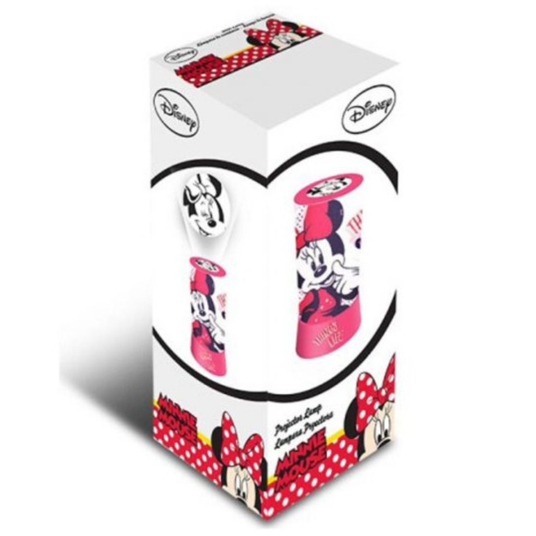 Garrafas Disney Minnie Mouse com padrão vermelho, branco e preto numa embalagem