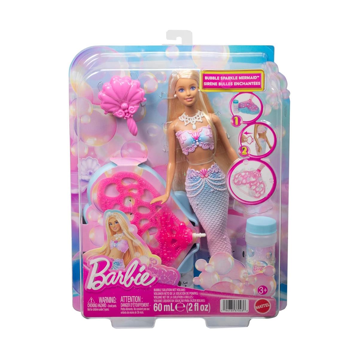 Boneca Barbie Bubble Sparkle Mermaid com acessórios e solução de bolhas