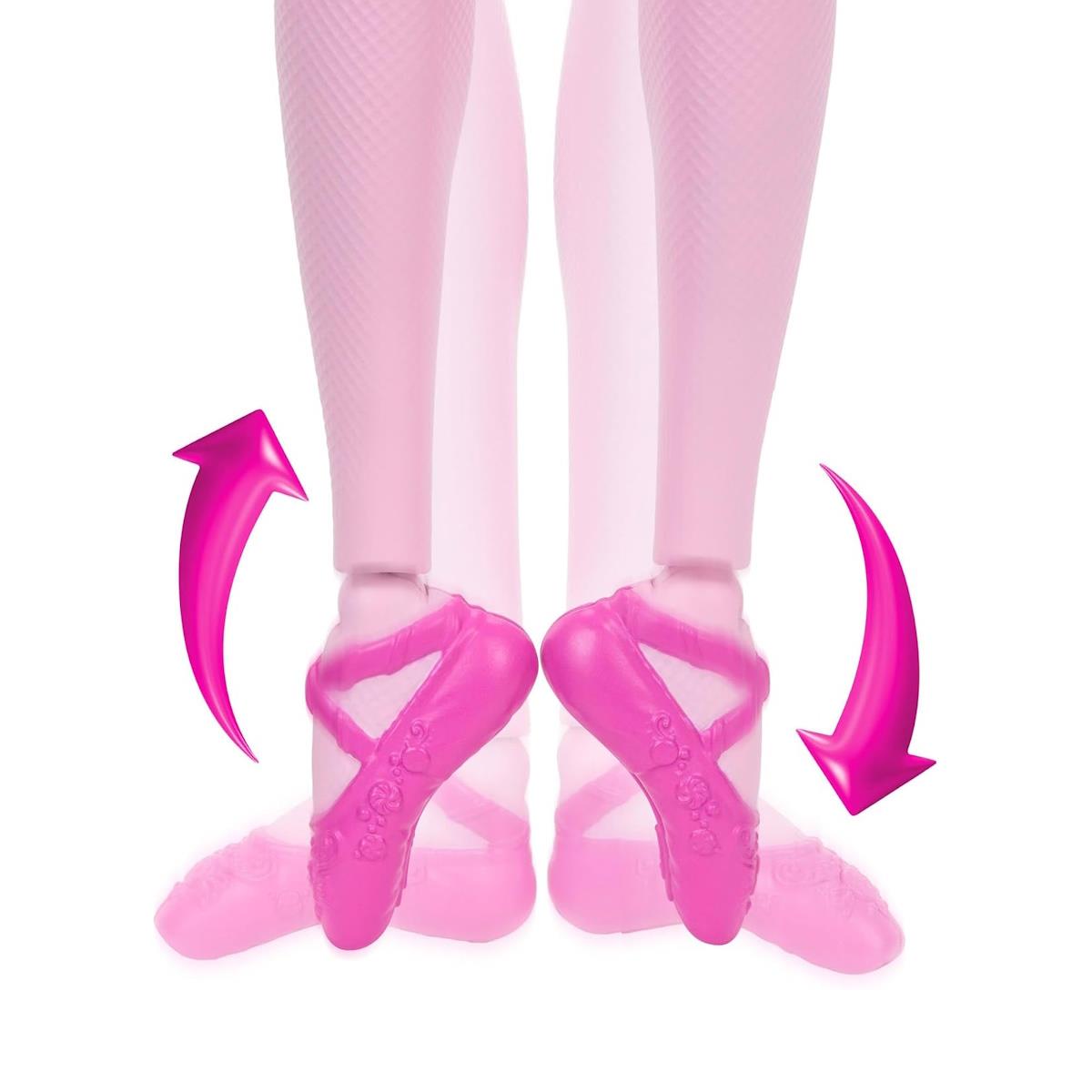 Sapatilhas de ballet cor-de-rosa numa posição de ponta com setas rosa mostrando movimento