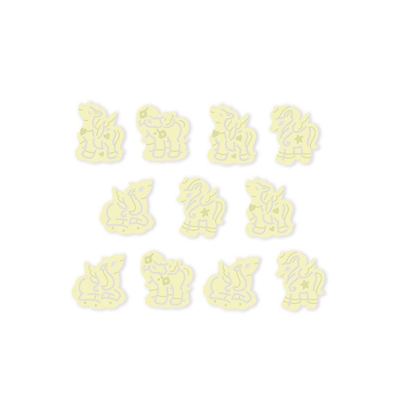 Autocolantes fluorescentes em forma de unicórnios amarelos