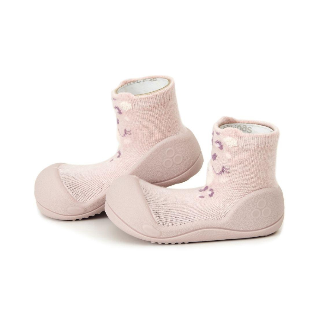 Sapatos para bebé cor-de-rosa com sola antiderrapante e padrão facial