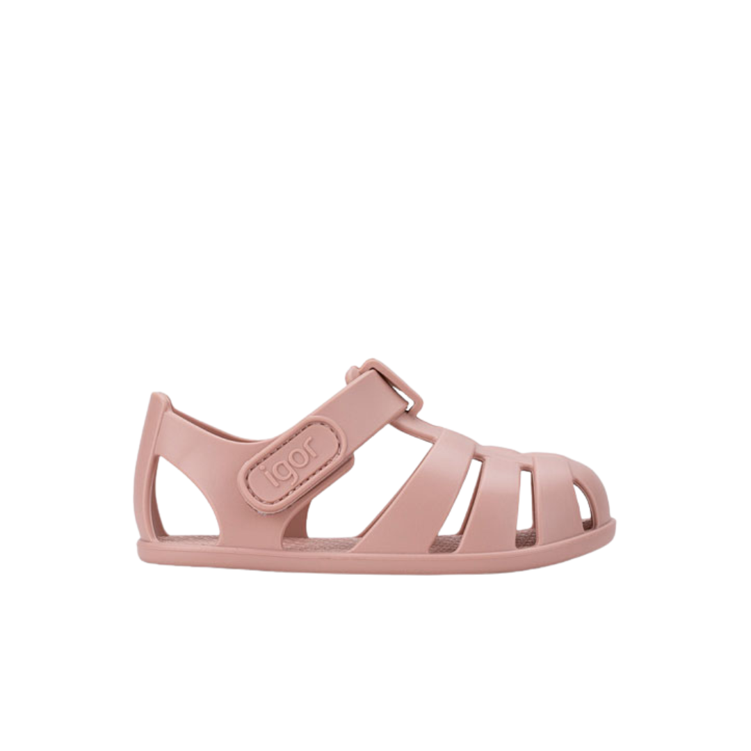 Sandália infantil rosa em material sintético com fecho de velcro