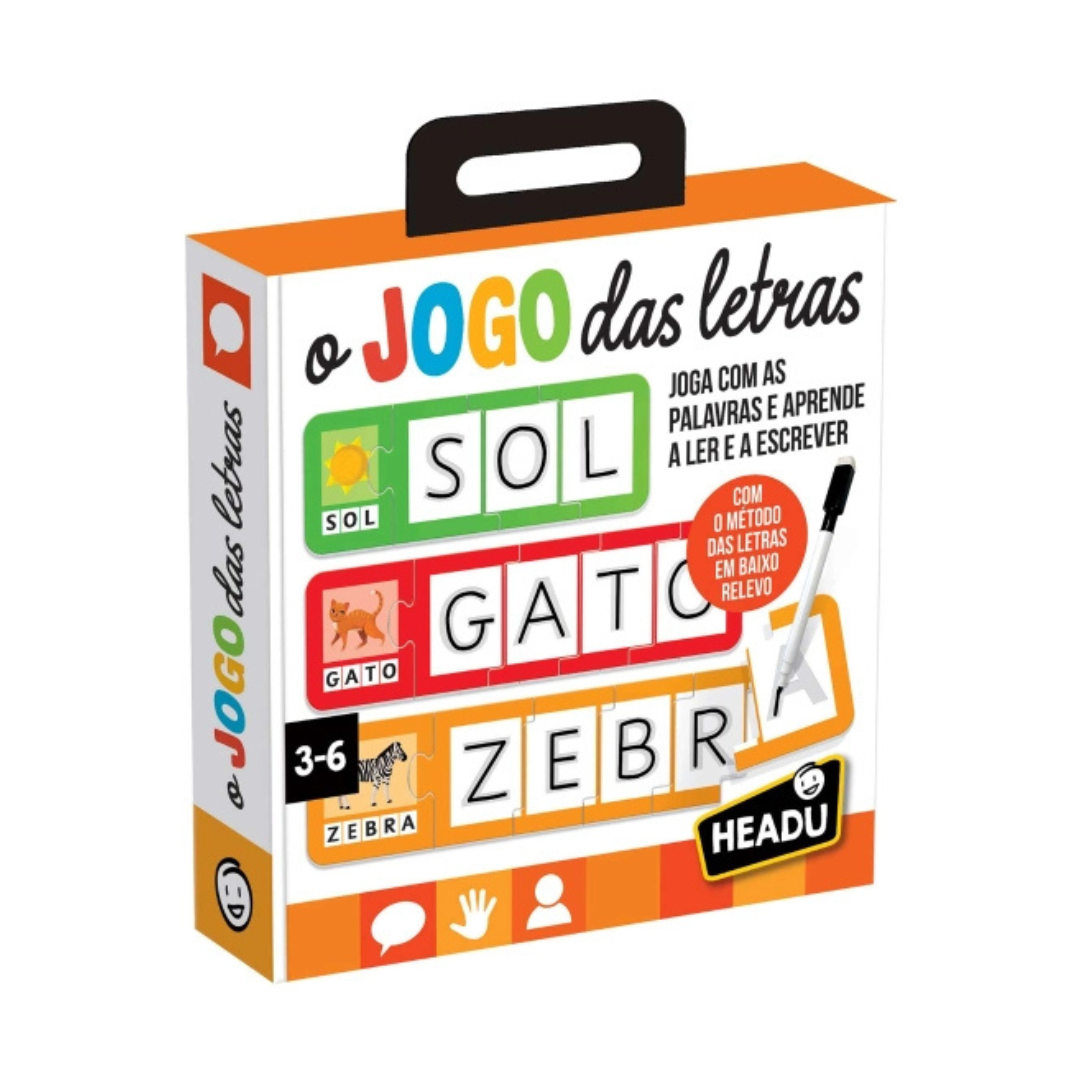 Caixa de jogo infantil educativo para aprender letras com caneta.