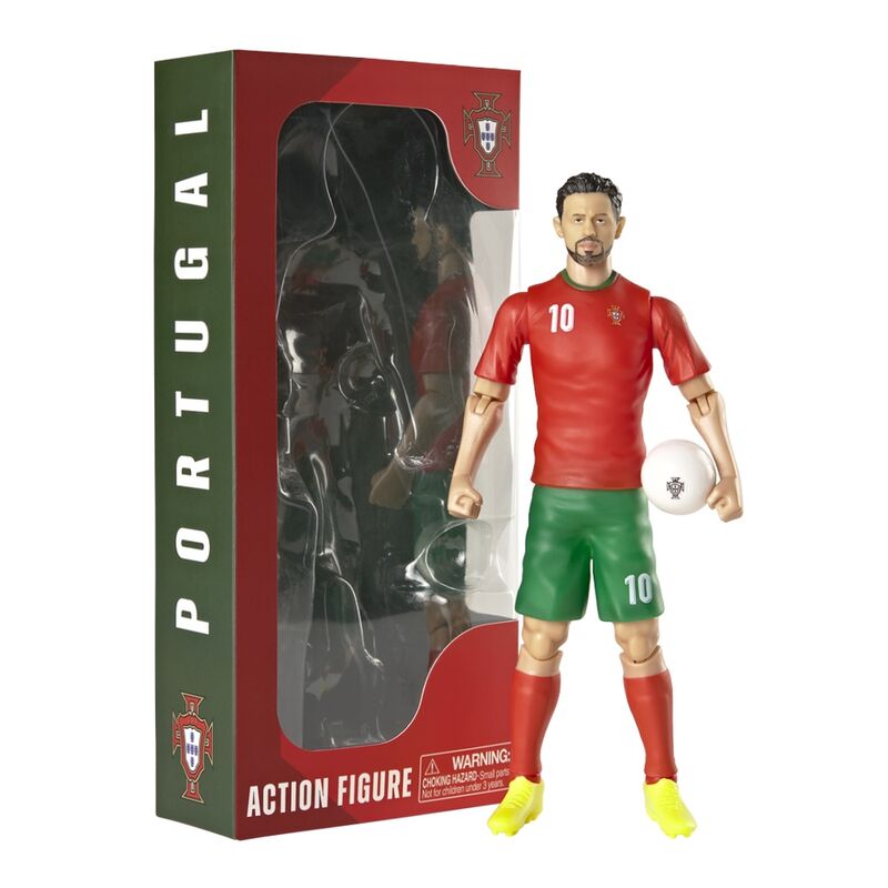 Figura de ação com uniforme da seleção de futebol de Portugal e caixa com texto PORTUGAL