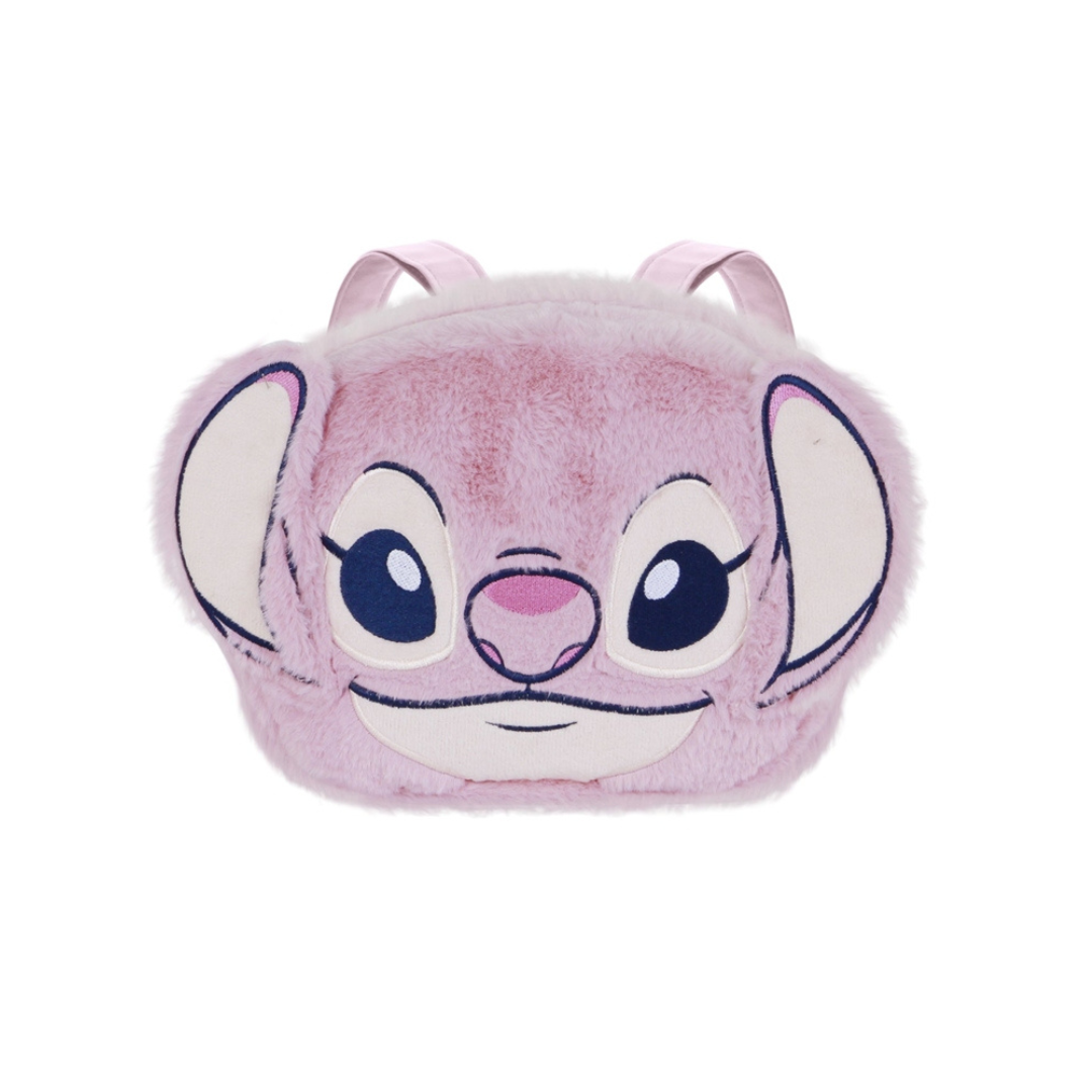 Mochila infantil rosa com rosto de personagem felpudo