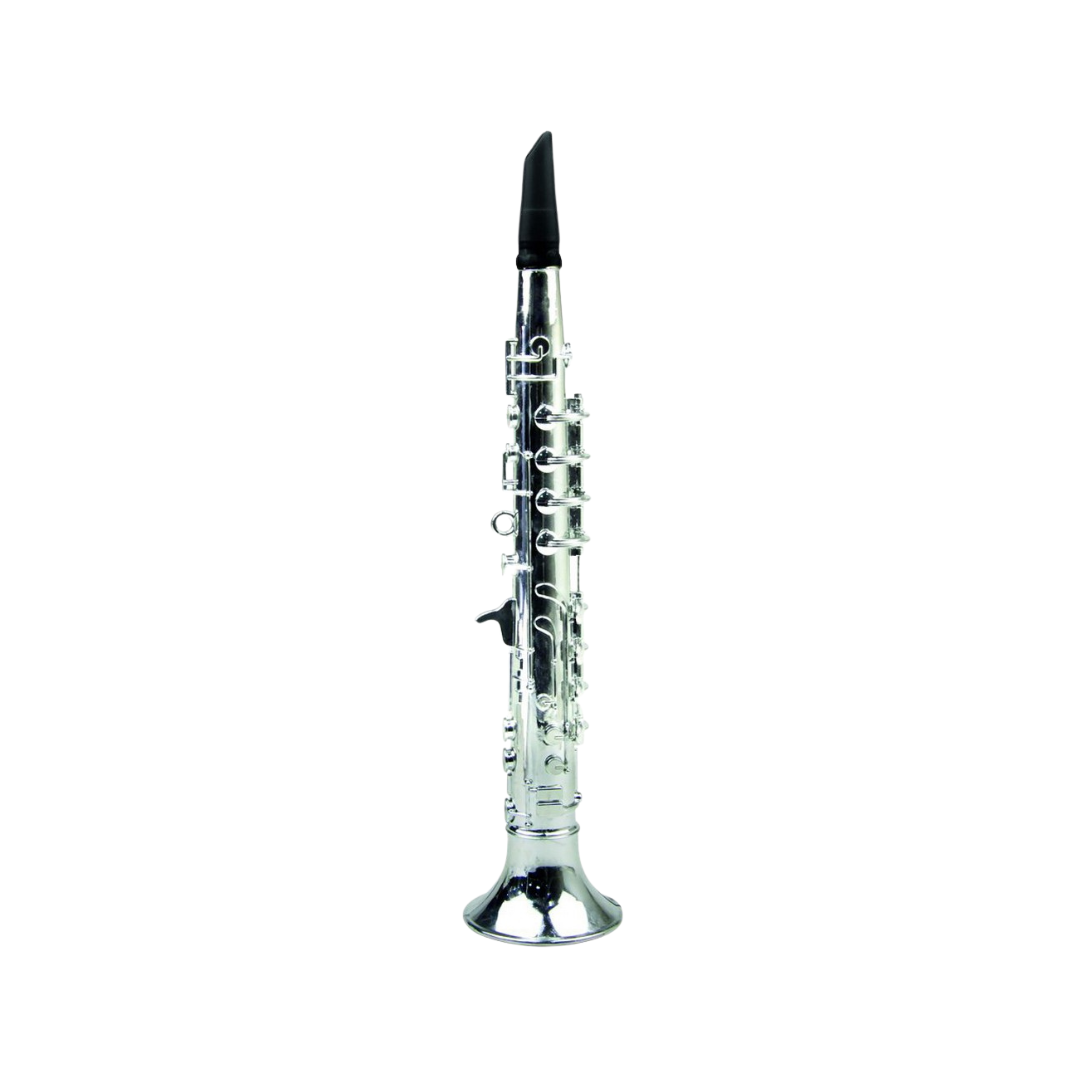 Clarinete prateado com palheta preta
