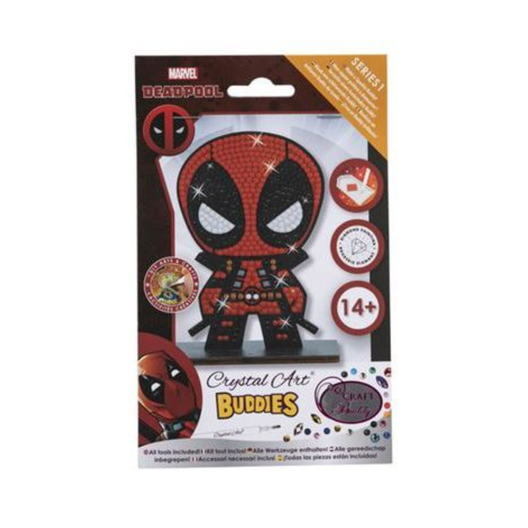Embalagem de figura Deadpool com cristais para montagem