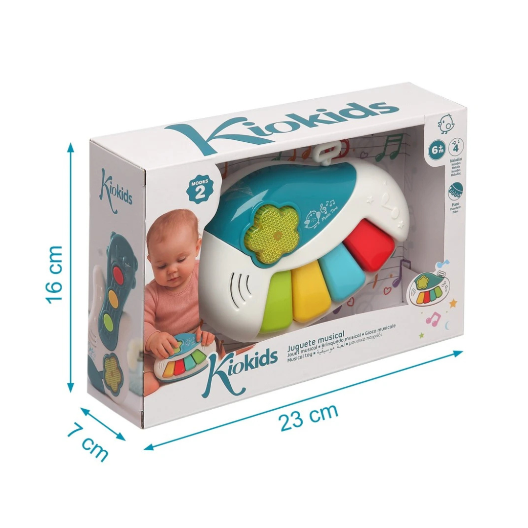 Brinquedo musical infantil Kiokids colorido dentro da embalagem