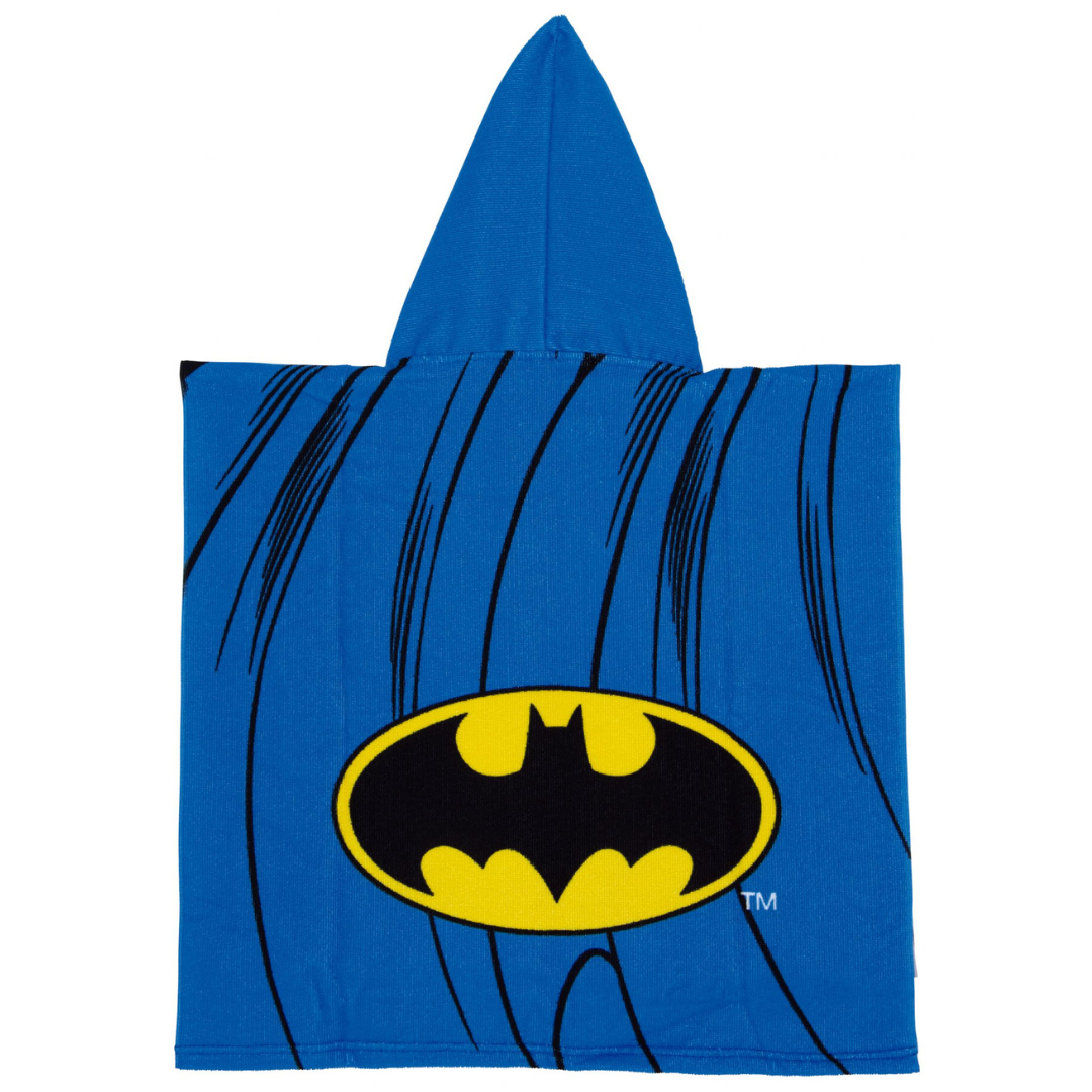 Poncho azul para criança com capuz e símbolo do Batman