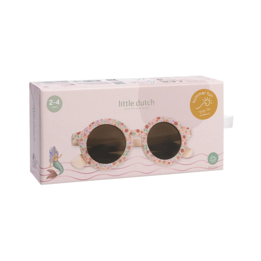 Óculos de sol infantis com padrão floral em embalagem cor-de-rosa