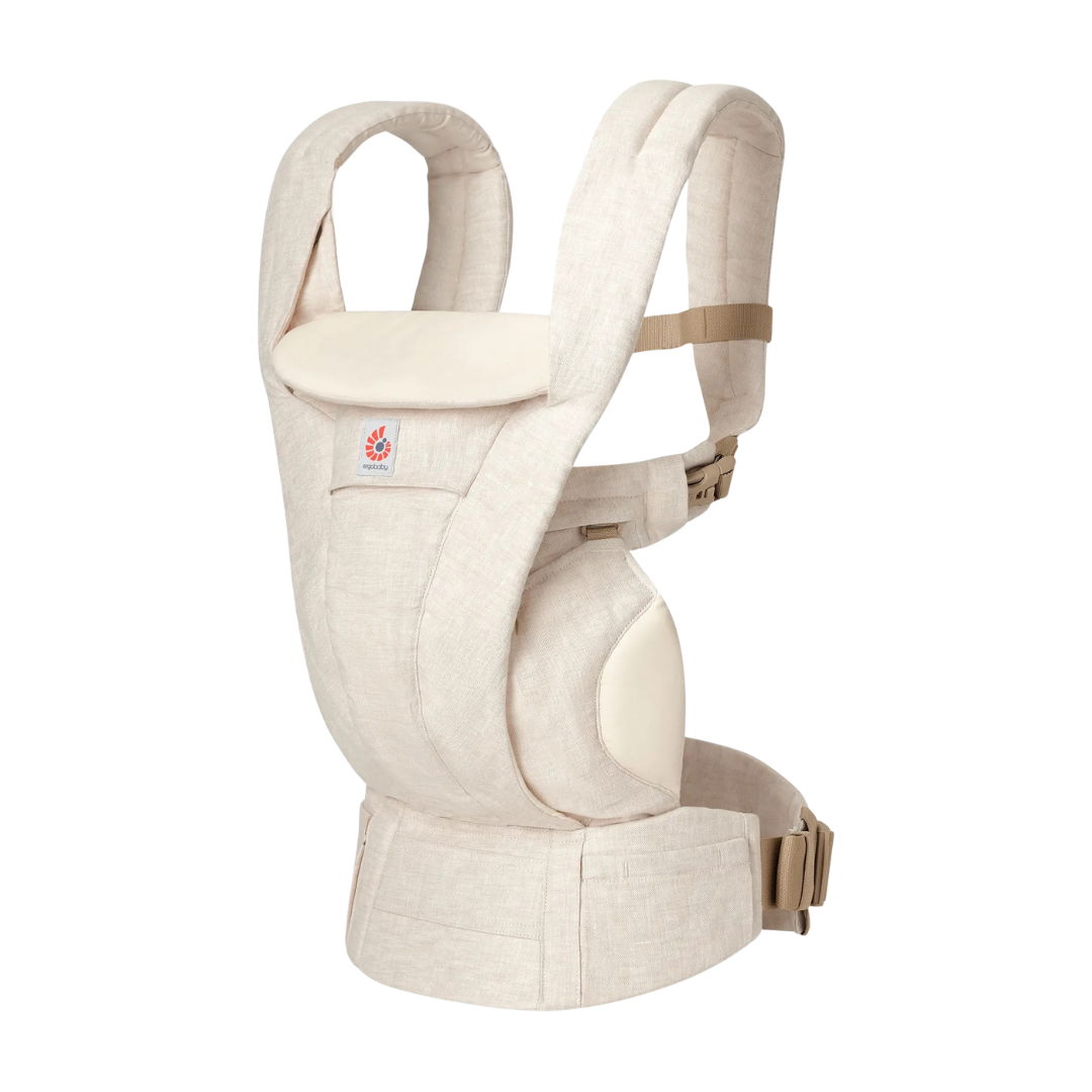 Canguru de bebé ergonómico bege claro com almofada acolchoada e cinto ajustável