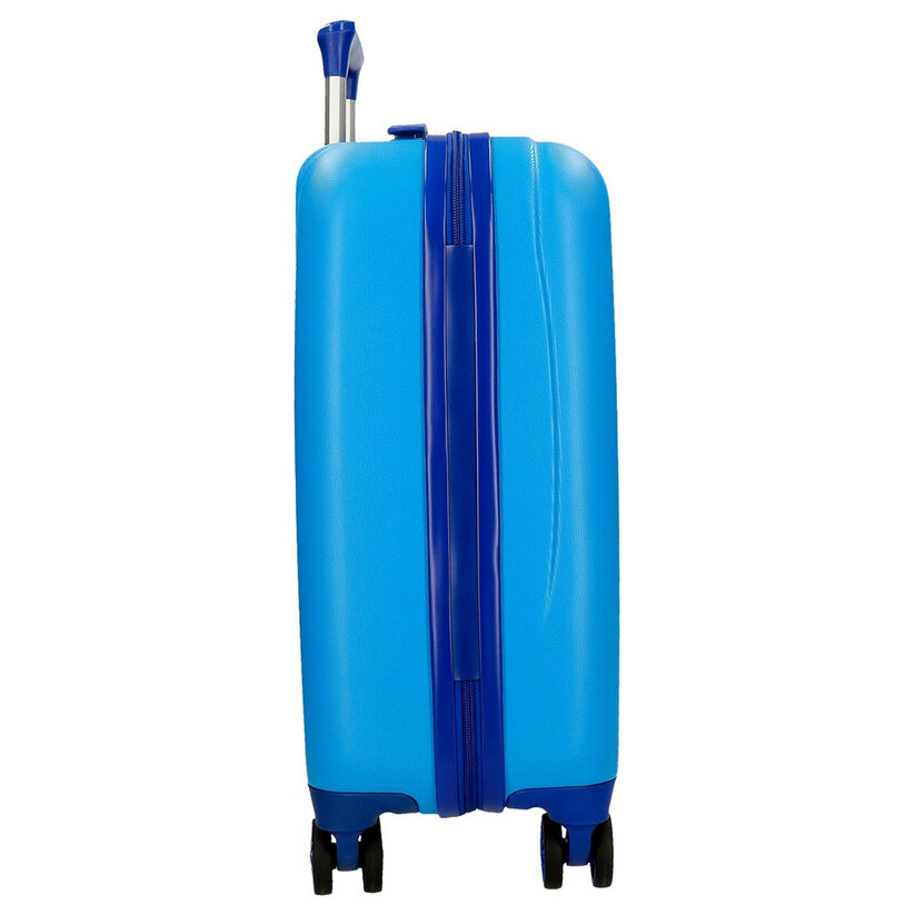Mala de viagem rígida azul com rodas e pega telescópica