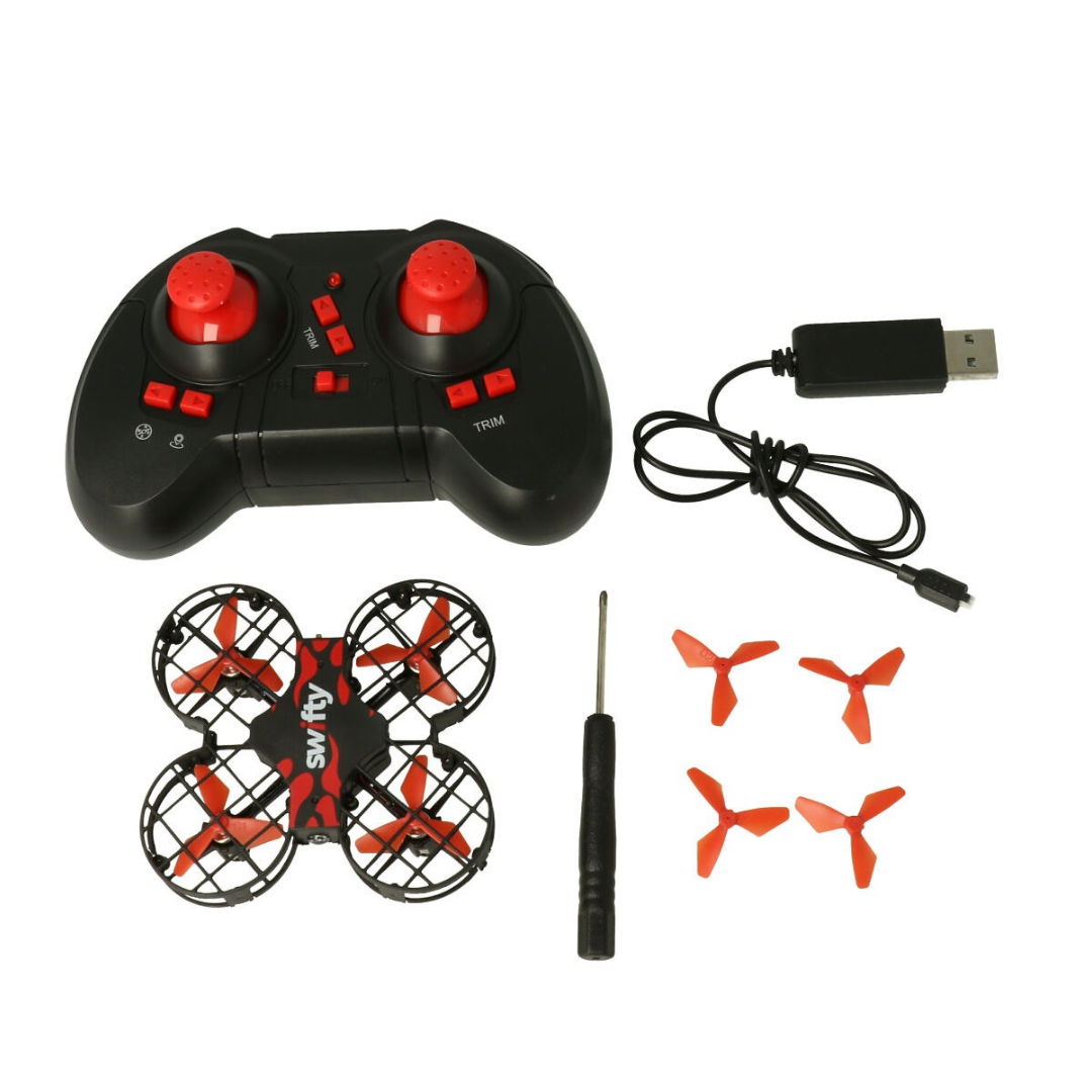 Conjunto para drone pequeno com controlador, drone, hélices de substituição, chave de fendas e cabo USB