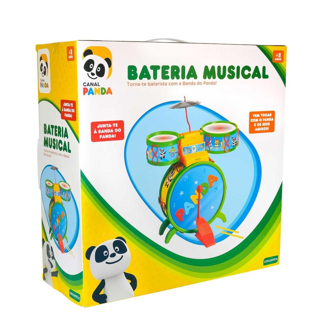 Caixa de brinquedo de bateria musical do Canal Panda colorida