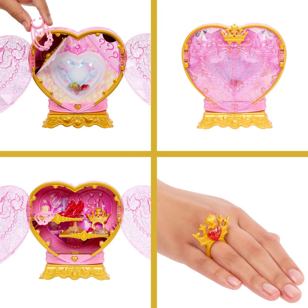 Brinquedo coração rosa com acessórios dourados