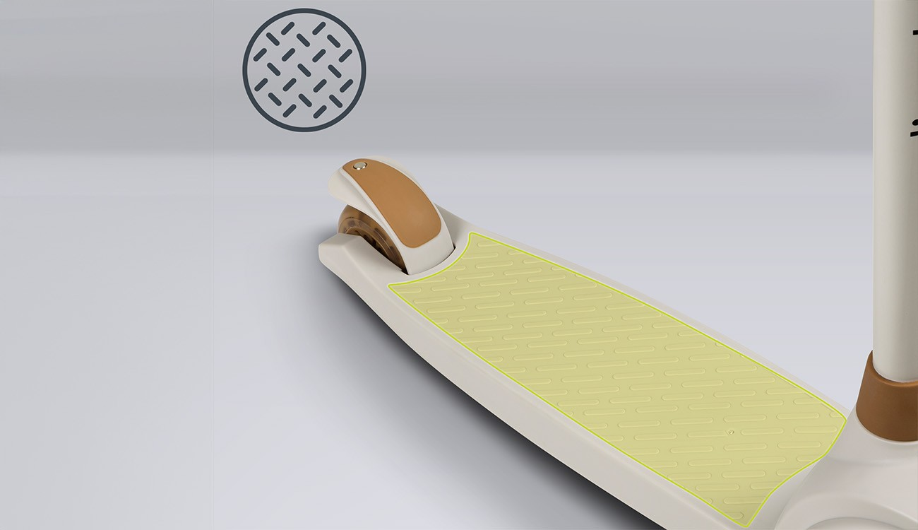 Tabuleiro de trotinete com superfície antiderrapante amarela clara e bordas brancas