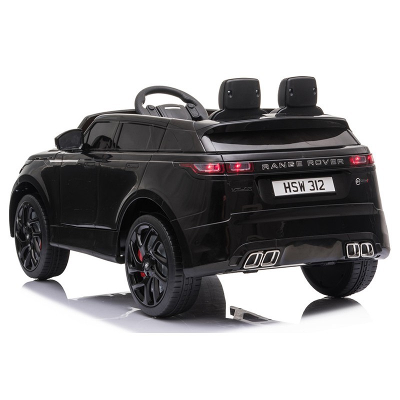 Carrinho elétrico infantil preto estilo RANGE ROVER com dois bancos e volante