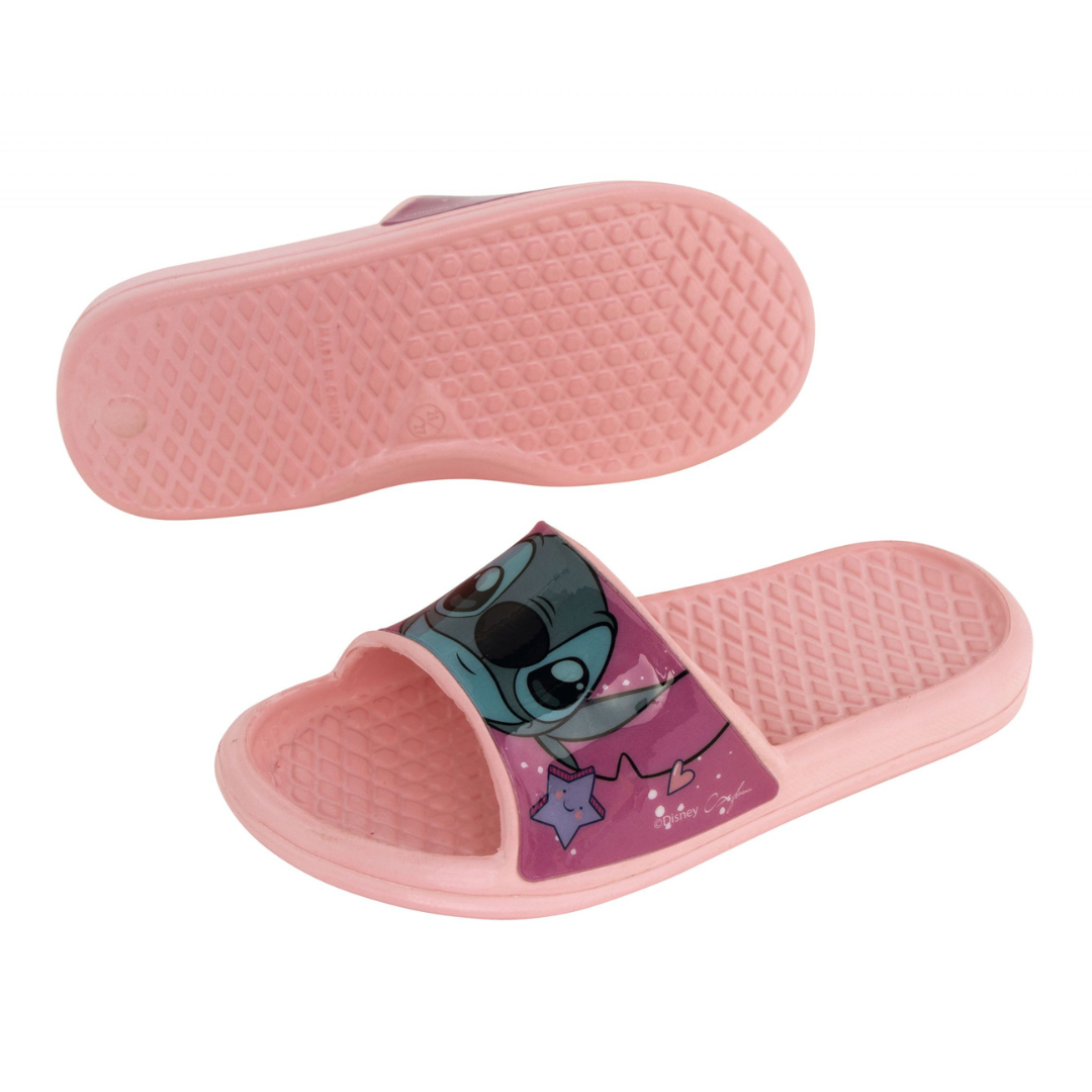 Chinelos rosa com personagem Stitch da Disney na tira frontal