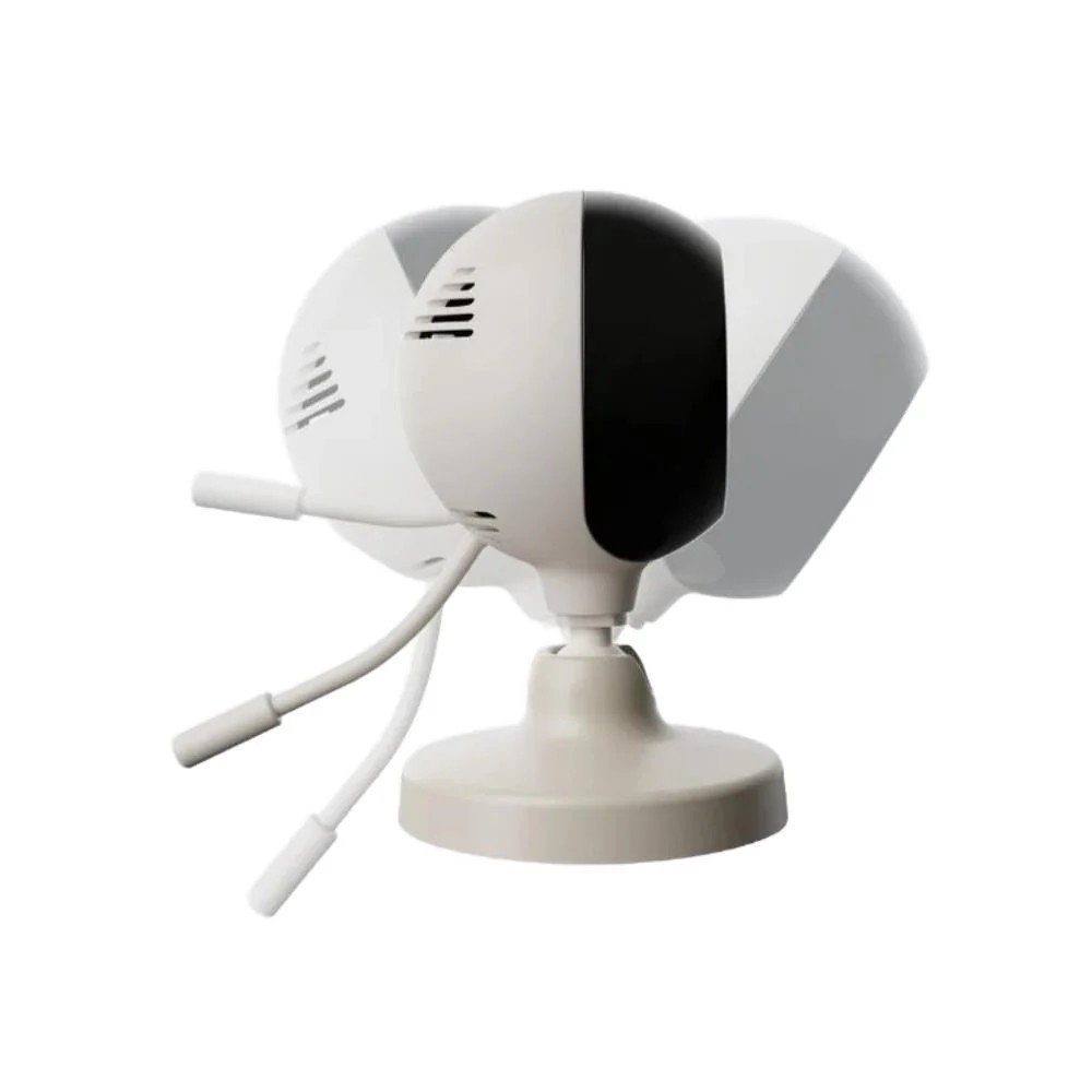 Câmara de segurança Wi-Fi branca com base ajustável e cabos