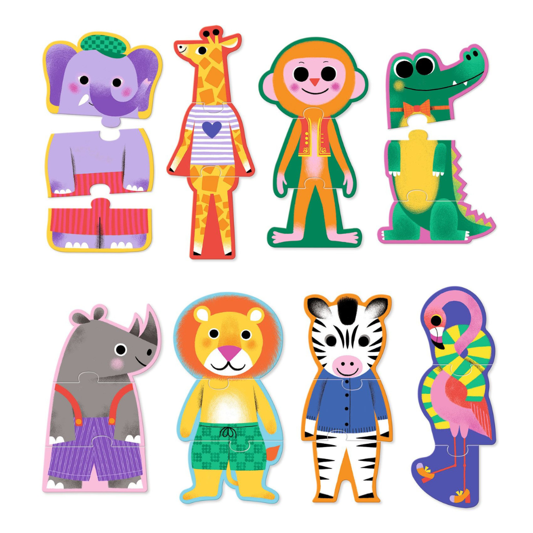 Oito puzzles infantis de animais coloridos em cartão