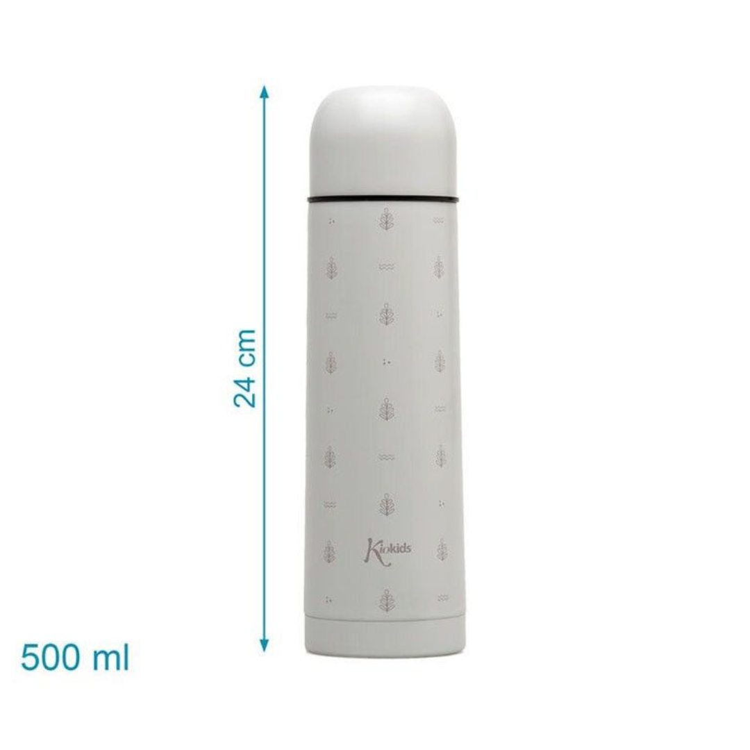 garrafa térmica branca Kiokids 500 ml com desenhos de folhas