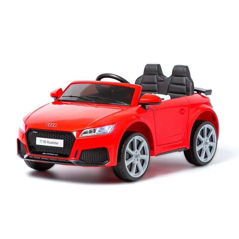 Carro eléctrico infantil vermelho Audi TT RS Roadster com interior preto e volante