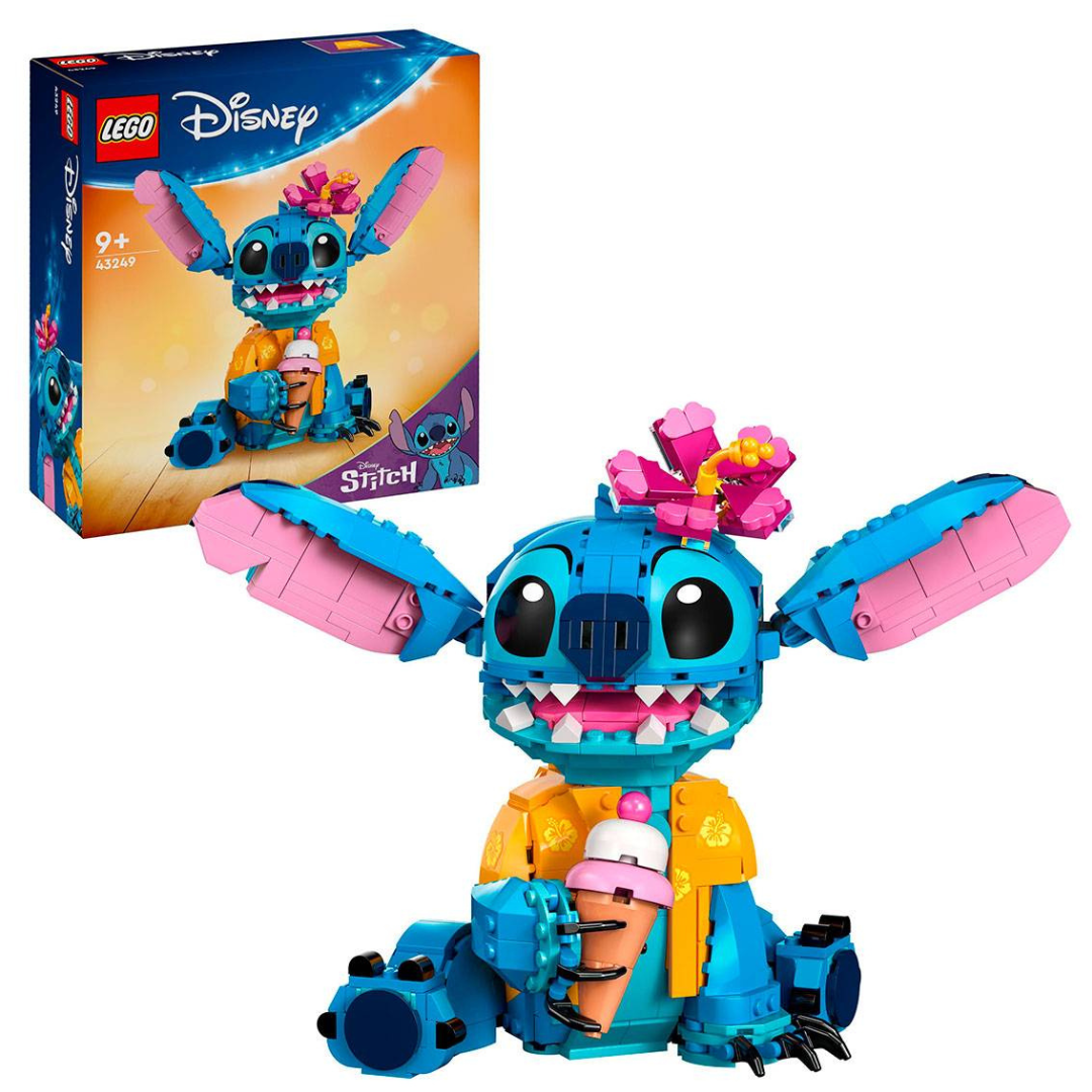 Brinquedo LEGO Disney Stitch com casquinha de gelado e caixa ao fundo
