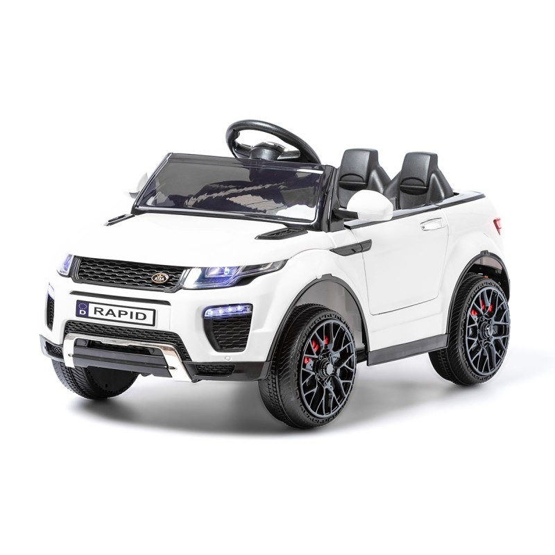 Carro elétrico infantil branco tipo SUV conversível com dois assentos