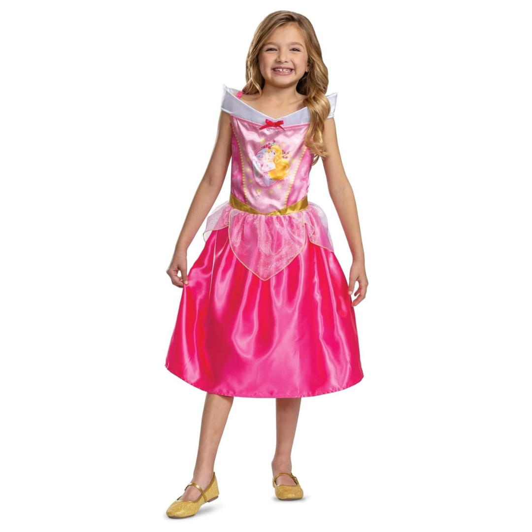 Vestido de princesa cor-de-rosa para criança com detalhes em tule e cinto dourado