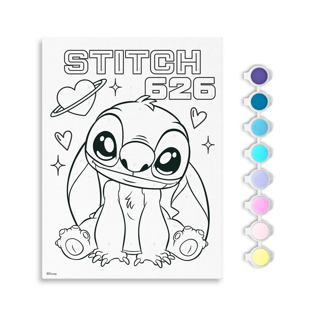 Tela para pintar com desenho de Stitch e tinta para pintar