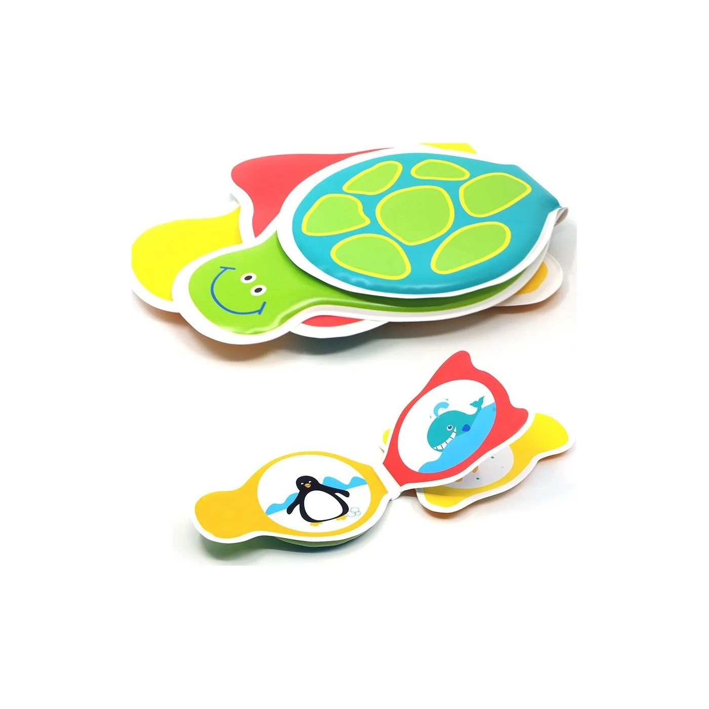 Peças de jogo de encaixe de tartaruga, pinguim e baleia em madeira colorida
