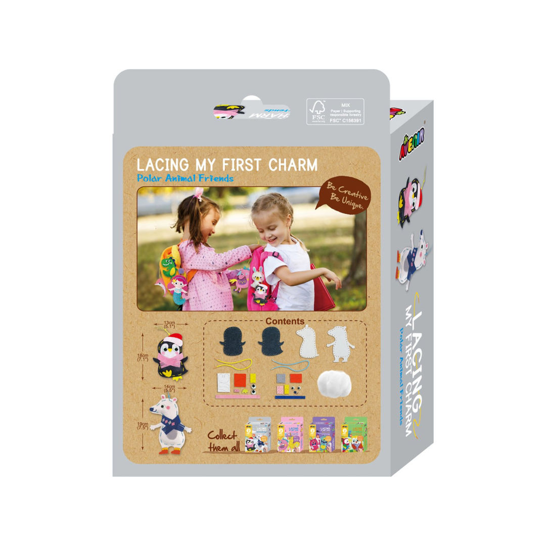 Embalagem de kit educativo para crianças com animais polares em feltro colorido