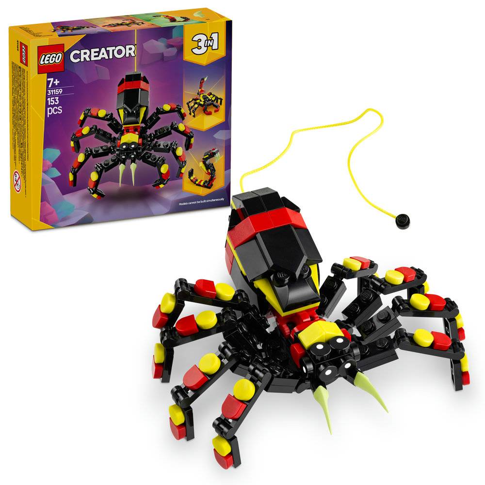 LEGO Creator construção aranha 3 em 1 com 153 peças em preto, vermelho e amarelo