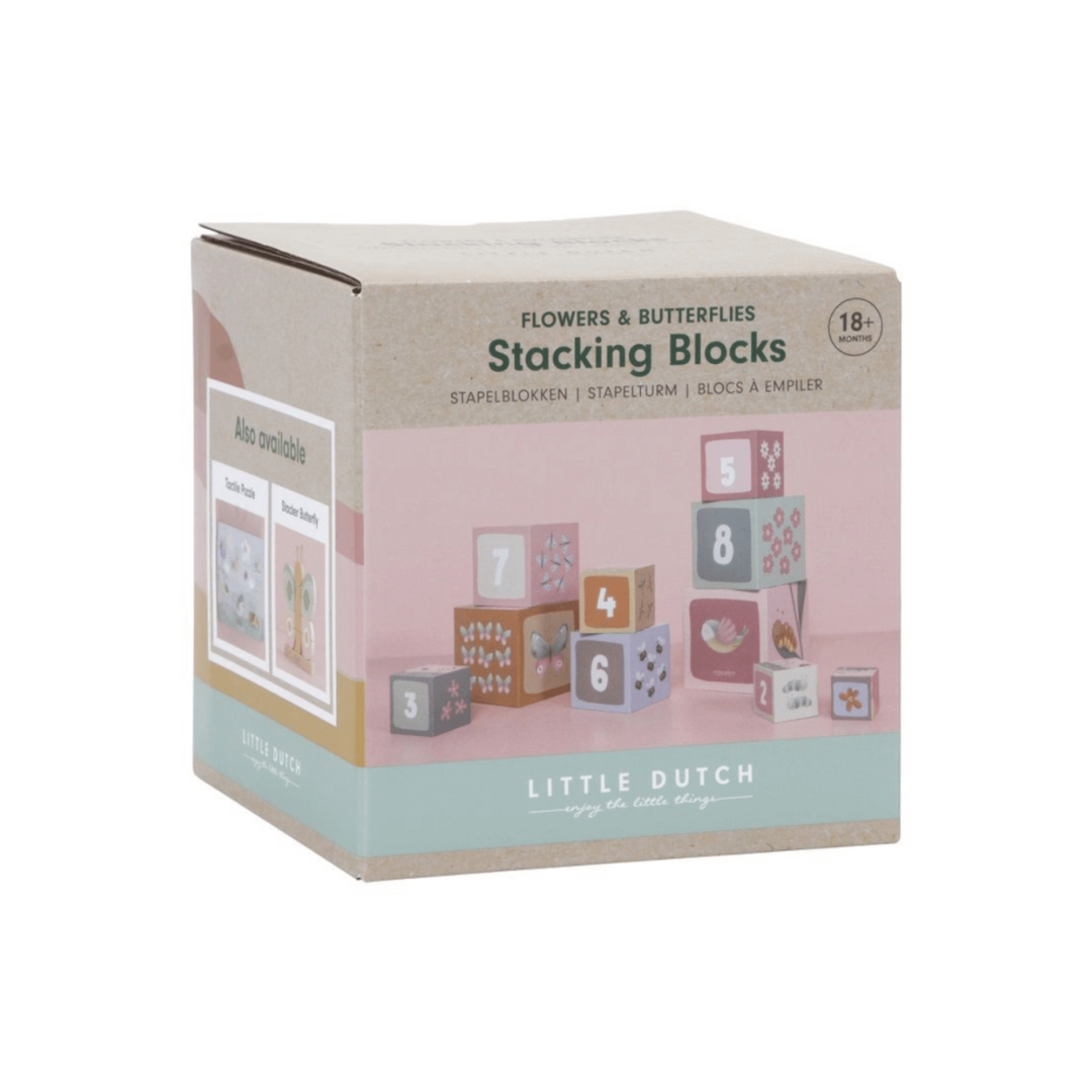 Caixa de brinquedo Little Dutch com blocos de empilhar coloridos e decorados