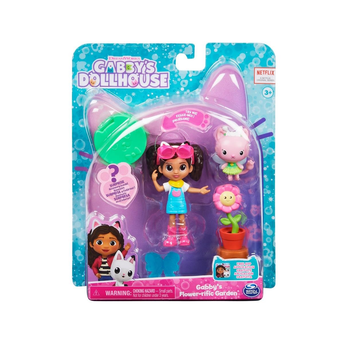 Boneca Gabby's Dollhouse com acessórios, em embalagem azul