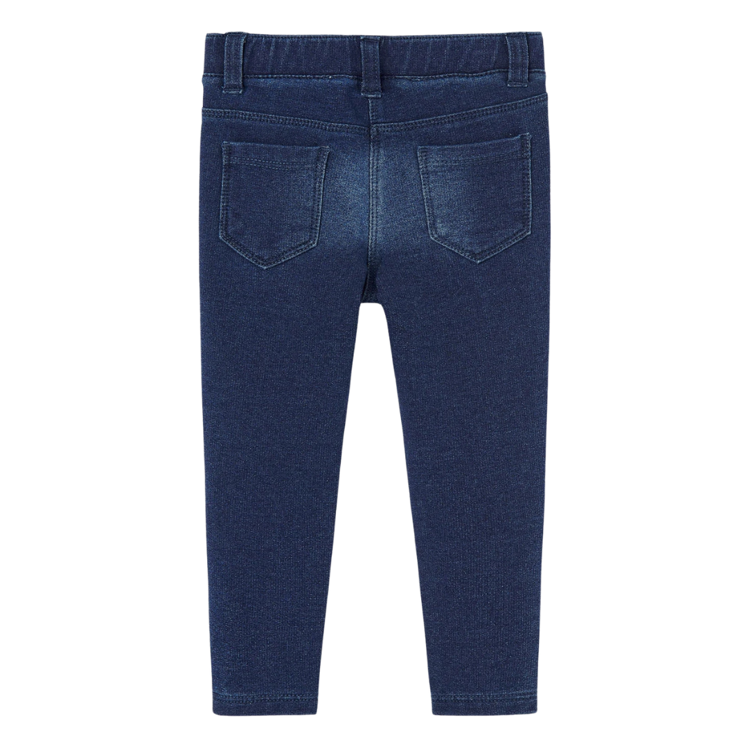 Calças de ganga para criança azul escuro vistas de trás