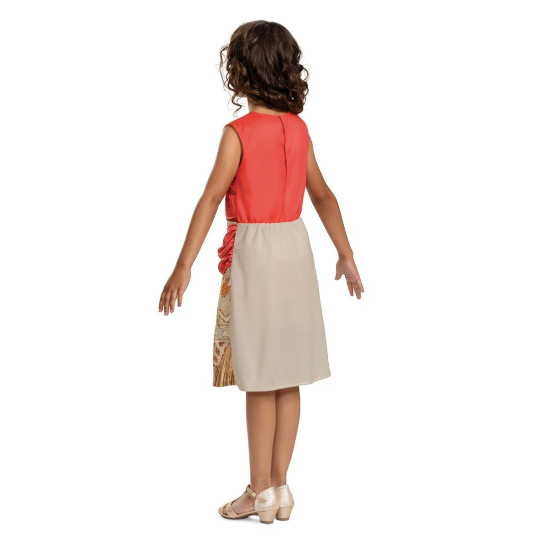 Vestido infantil coral e bege visto de costas