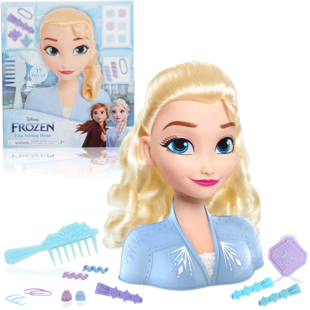 Cabeça de boneca Elsa de Frozen com acessórios de penteado