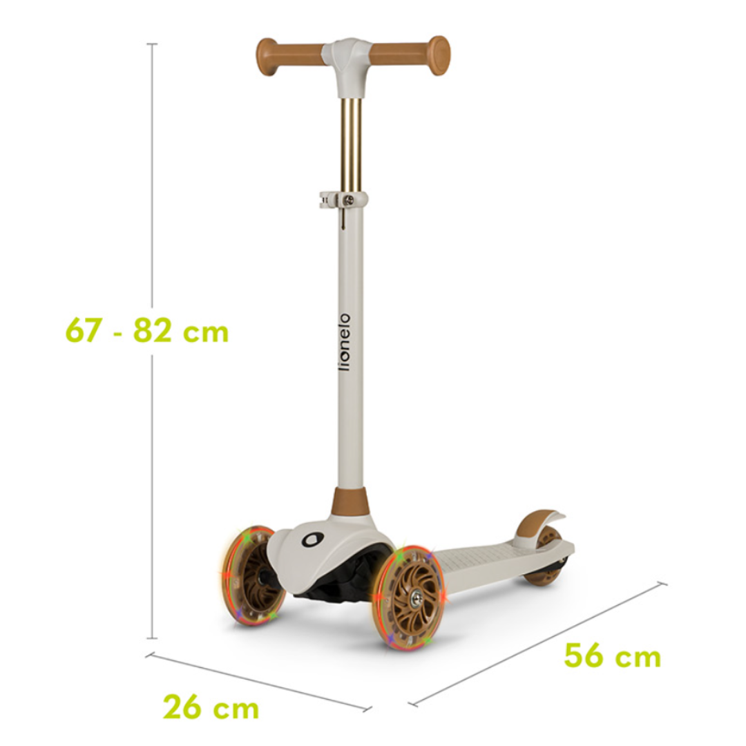 Trotinete infantil branca com rodas iluminadas e guidão ajustável